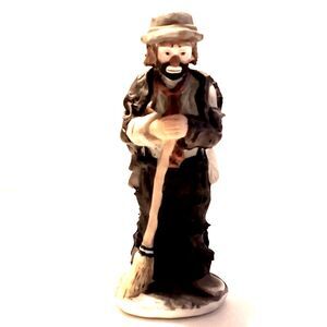 Vintage Emmett Kelly Miniature Ceramic Clown Figurine with Broom by Flambro